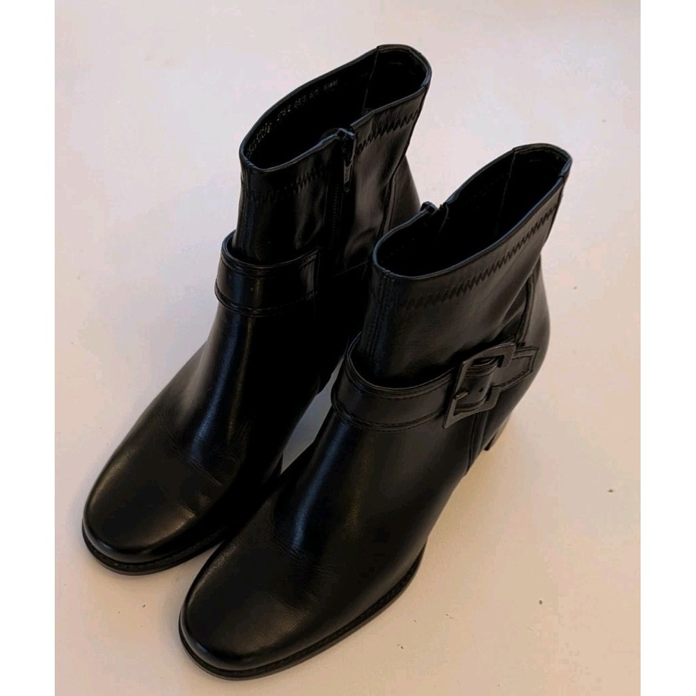 Franco Sarto Black Leather Ankle Boots  Women's Size‎ 6.5 Block Heel Zipper